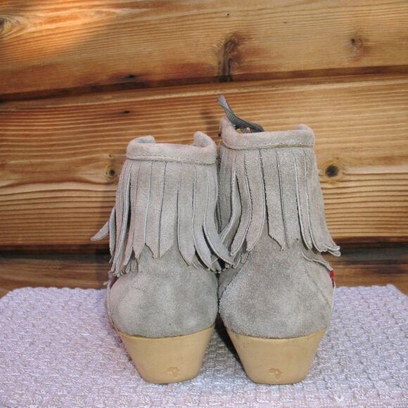 Gray Suede Fringe Bohemian Wedge Ankle Boots 6.5 - Picture 5 of 14